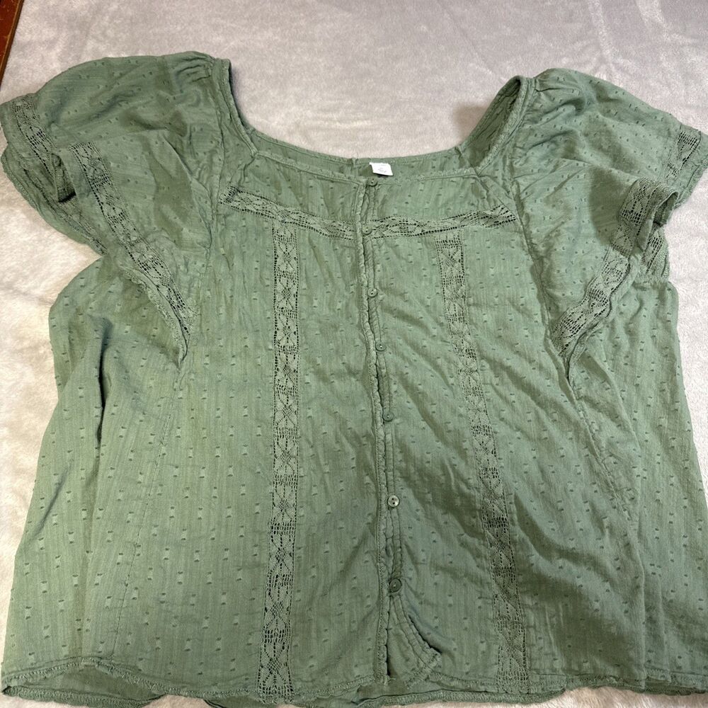 Old Navy Green Flutter Sleeve Peasant Boho Top Button Front XL